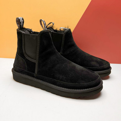 Cizme de zăpadă chelsea dintr-o bucată din de oaie, lucrate manual, de lux, pentru cupluri de bărbați, pantofi din bumbac din piele naturală, călduroase