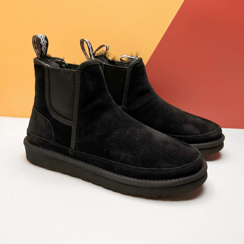 Cizme de zăpadă chelsea dintr-o bucată din de oaie, lucrate manual, de lux, pentru cupluri de bărbați, pantofi din bumbac din piele naturală, călduroase
