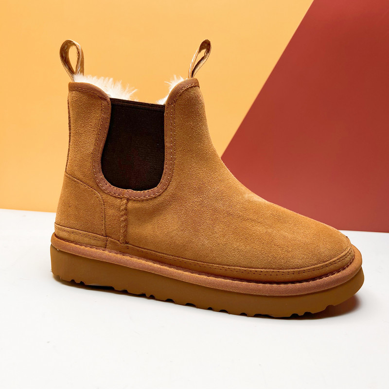 Cizme de zăpadă chelsea dintr-o bucată din de oaie, lucrate manual, de lux, pentru cupluri de bărbați, pantofi din bumbac din piele naturală, călduroase