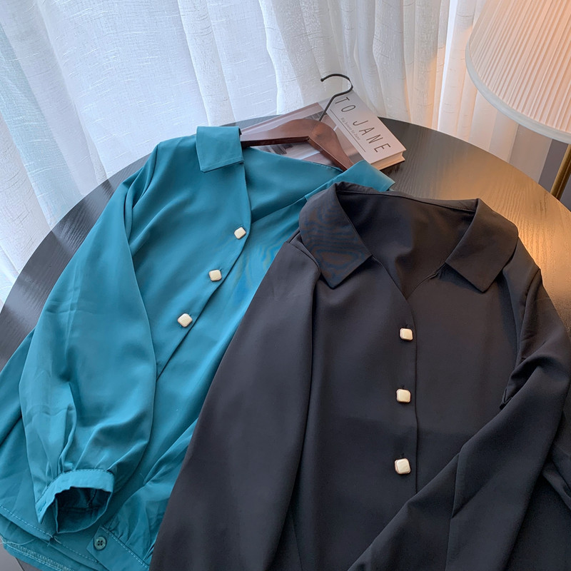 Ženska duga bluza Ženska zelena i crna košulja Uredske dame Elegantne košulje Ležerna bluza Moda Blusas Femininas