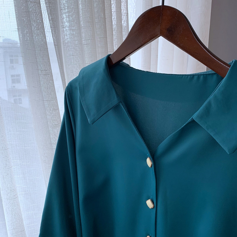 Ženska duga bluza Ženska zelena i crna košulja Uredske dame Elegantne košulje Ležerna bluza Moda Blusas Femininas