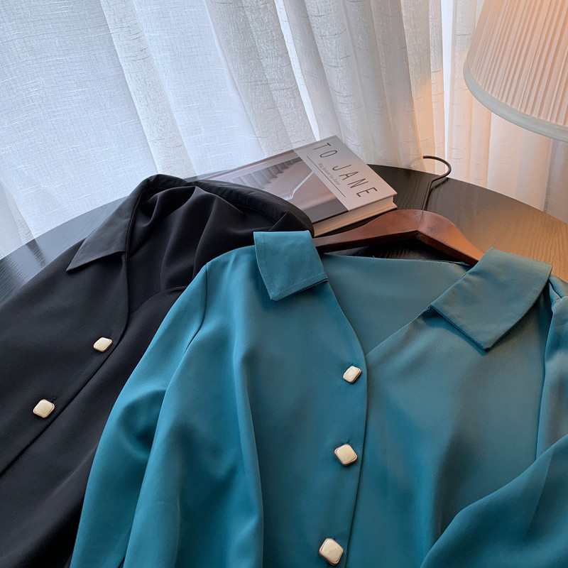 Ženska duga bluza Ženska zelena i crna košulja Uredske dame Elegantne košulje Ležerna bluza Moda Blusas Femininas