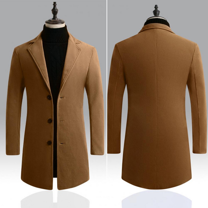 Trenci Slim Fit Warm Rezistent la vânt Trench subțire de culoare pură Trench pentru bărbați Îmbrăcăminte de stradă