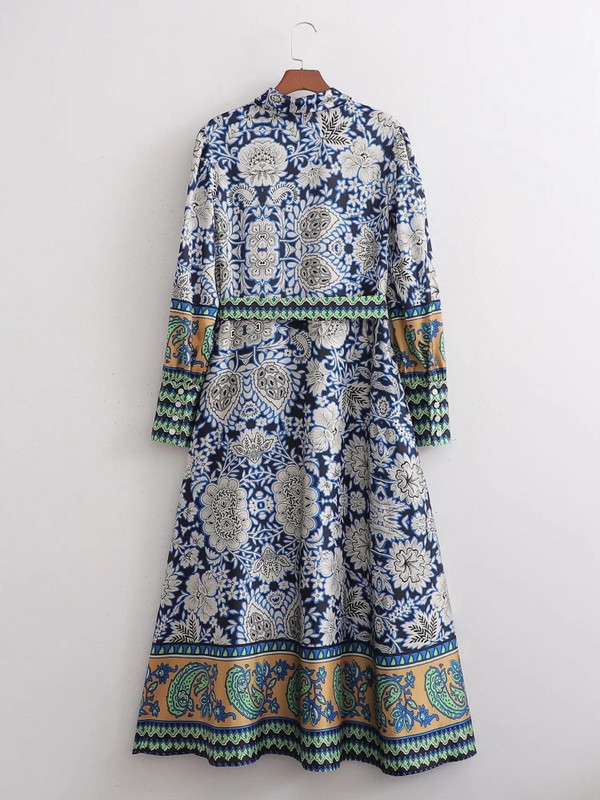 Vintage Placement Print Sashes Γυναικείο πουκάμισο Φόρεμα Φθινοπωρινό Γυναικείο μακρυμάνικο Midi Vestidos Streetwear LUJIA ALAN WD331