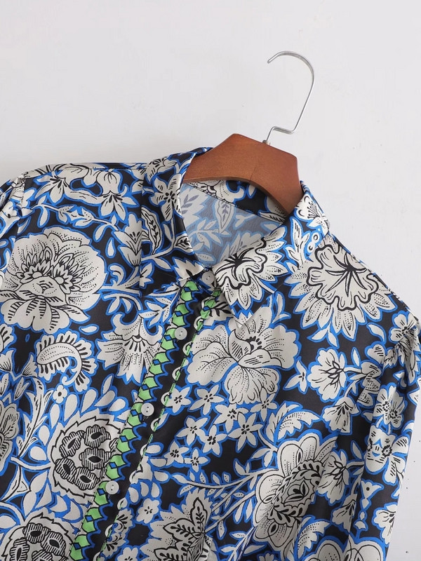 Vintage Placement Print Sashes Γυναικείο πουκάμισο Φόρεμα Φθινοπωρινό Γυναικείο μακρυμάνικο Midi Vestidos Streetwear LUJIA ALAN WD331