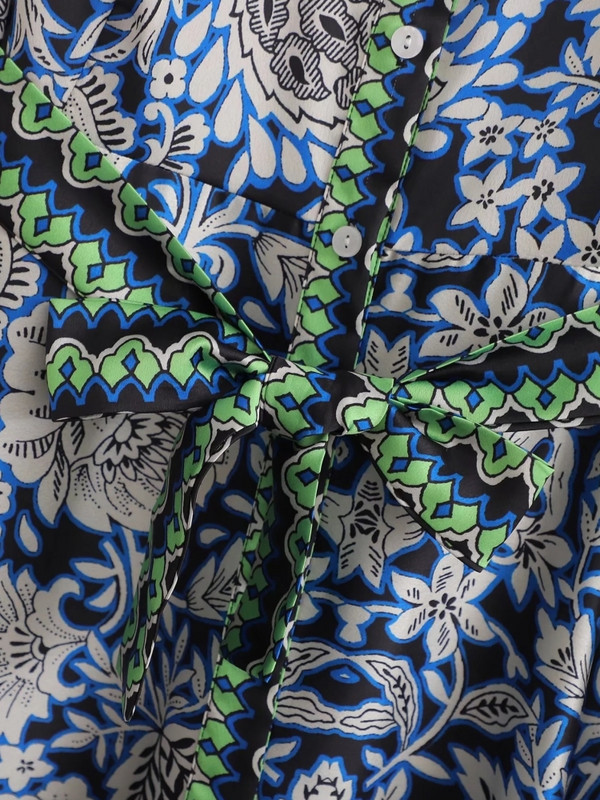 Vintage Placement Print Sashes Γυναικείο πουκάμισο Φόρεμα Φθινοπωρινό Γυναικείο μακρυμάνικο Midi Vestidos Streetwear LUJIA ALAN WD331