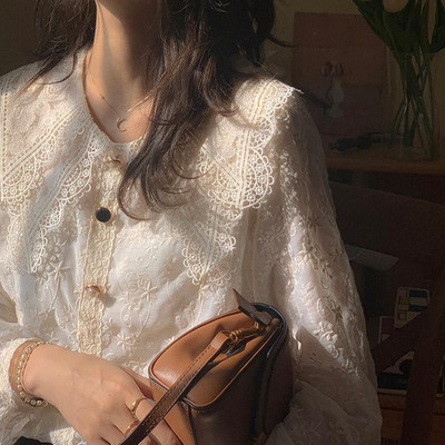 Francúzske vintage blúzky a topy pre ženy, ležérne čipkované elegantné košele, dámske sladké šaty s golierom Peter Pan, dizajn v kórejskom štýle, topy pre ženy Y2k