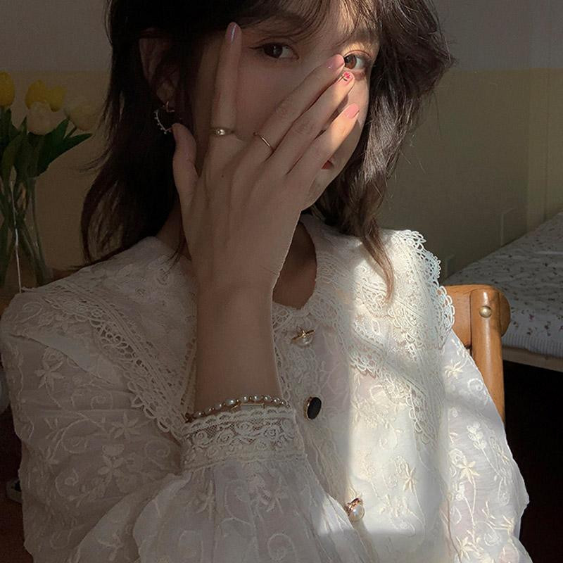 Francúzske vintage blúzky a topy pre ženy, ležérne čipkované elegantné košele, dámske sladké šaty s golierom Peter Pan, dizajn v kórejskom štýle, topy pre ženy Y2k