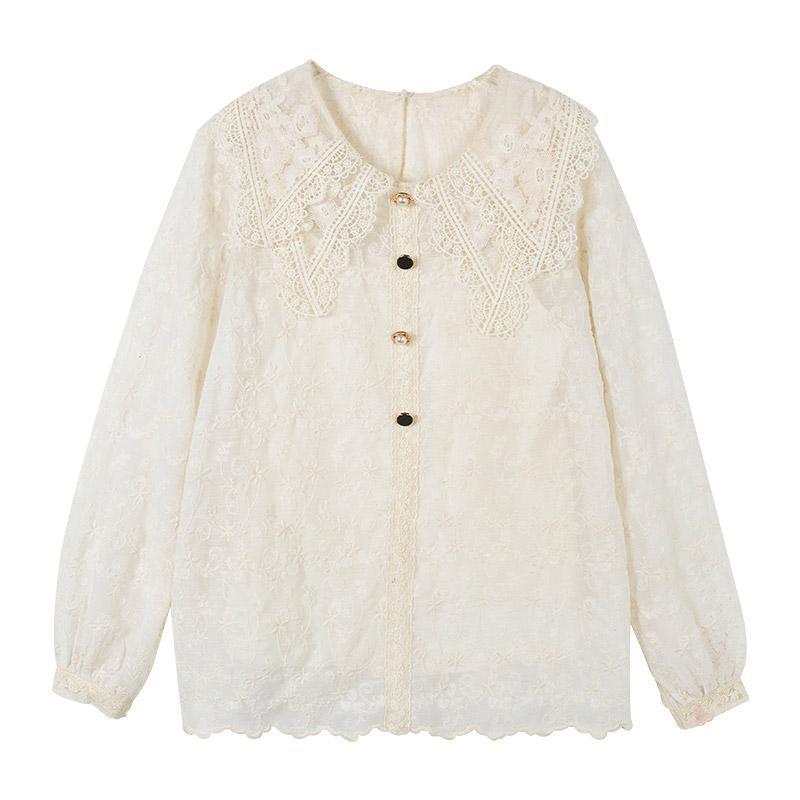 Francúzske vintage blúzky a topy pre ženy, ležérne čipkované elegantné košele, dámske sladké šaty s golierom Peter Pan, dizajn v kórejskom štýle, topy pre ženy Y2k