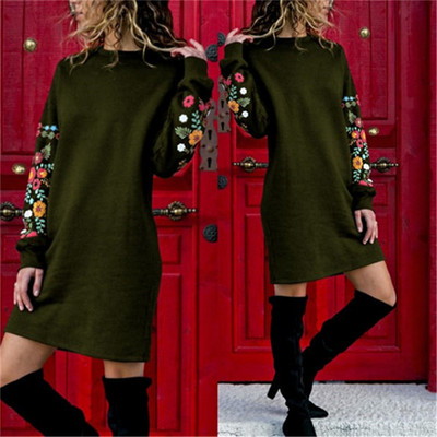 Jocoo Jolee Φορέματα Γυναικεία Μίνι Φθινοπωρινό φόρεμα Κομψό μακρυμάνικο λουλουδάτο στάμπα Φαρδύ ζεστό φόρεμα Μαύρο Streetwear vestidos