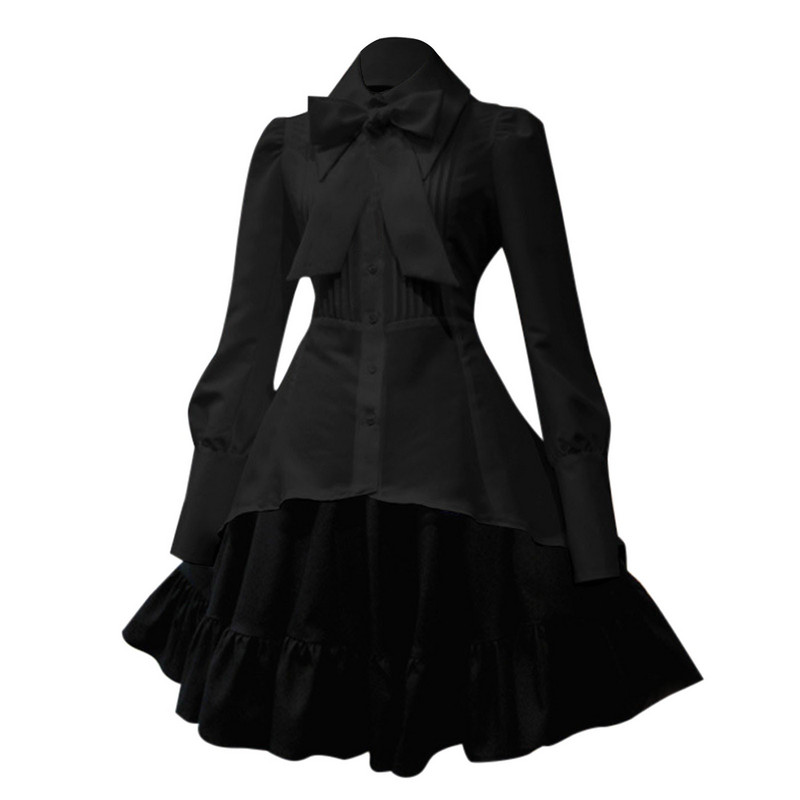 Rochie Lolita gotică victoriană de epocă pentru femei Costume de Halloween Cămașă cu revere pentru petrecere Rochie de linie A Rochie de petrecere cu mânecă lungă