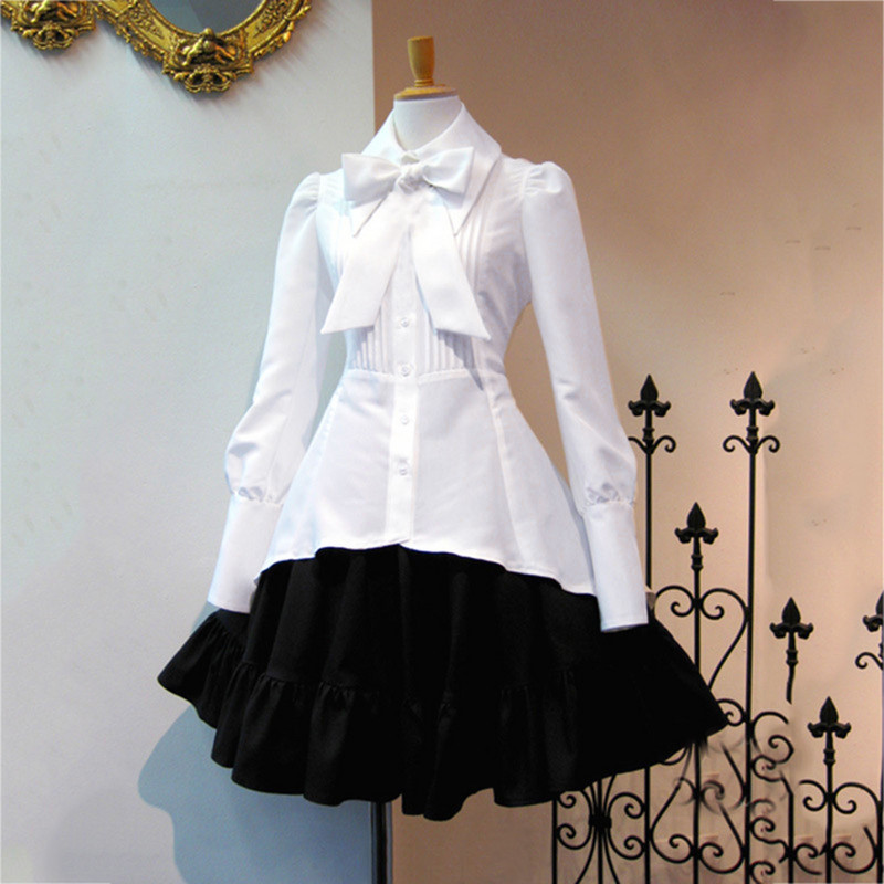 Rochie Lolita gotică victoriană de epocă pentru femei Costume de Halloween Cămașă cu revere pentru petrecere Rochie de linie A Rochie de petrecere cu mânecă lungă