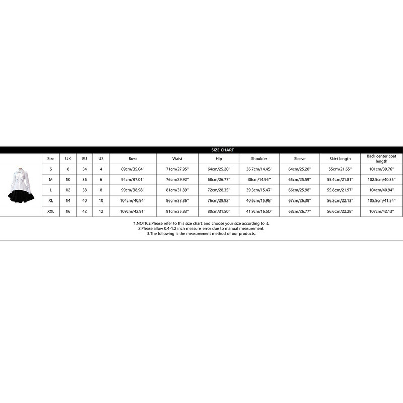 Rochie Lolita gotică victoriană de epocă pentru femei Costume de Halloween Cămașă cu revere pentru petrecere Rochie de linie A Rochie de petrecere cu mânecă lungă