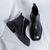 Nove dizajnerske britanske crne muške čizme sa četvrtastim prstima Vintage čizme s patentnim zatvaračem Luksuzne gležnjače Ležerne kožne cipele Proljetne Chelsea čizme