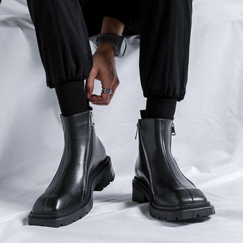 Нови дизайнерски британски черни мъжки ботуши с квадратни пръсти Ретро ботуши с цип Луксозни боти до глезена Ежедневни кожени обувки Пролетни ботуши Челси