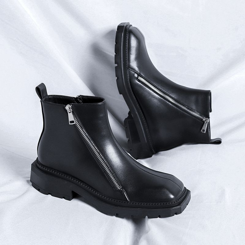 Nove dizajnerske britanske crne muške čizme sa četvrtastim prstima Vintage čizme s patentnim zatvaračem Luksuzne gležnjače Ležerne kožne cipele Proljetne Chelsea čizme