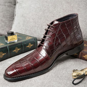 Bărbați Iarnă Piatra Model Cizme Chelsea Piele Bărbați Platformă Brogue Casual Glezna Pantofi Plati Cu șireturi Rochie Cizme Armate