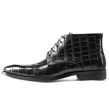 Мъжки зимни ботуши Chelsea с шарка на камъни кожа Мъжки броги на платформа Ежедневни обувки с равни глезени Армейски ботуши с връзки