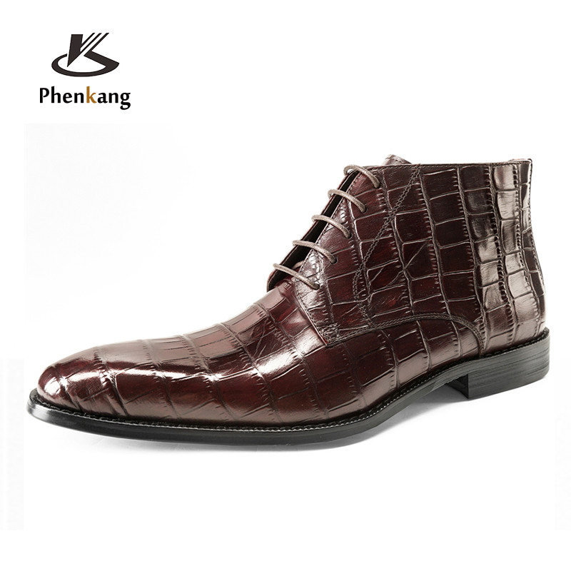 Muške zimske Chelsea čizme s kamenim uzorkom od kože Muške brogue platforme Ležerne ravne cipele s gležnjačima Vojne čizme na vezivanje