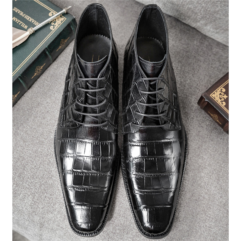 Muške zimske Chelsea čizme s kamenim uzorkom od kože Muške brogue platforme Ležerne ravne cipele s gležnjačima Vojne čizme na vezivanje