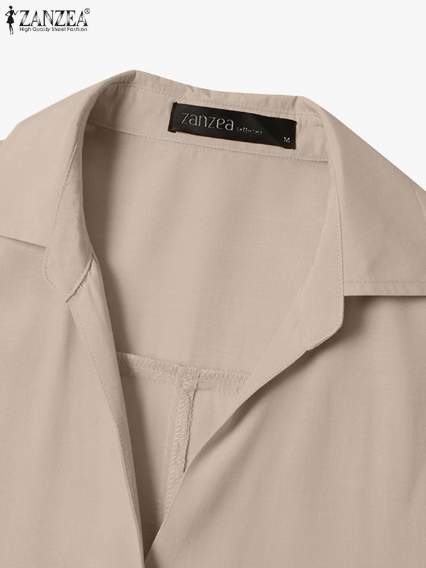 Proljetne ženske jednobojne duge haljine ZANZEA Elegantne maksi haljine dugih rukava s V izrezom Elegantna plisirana košulja Vestidos Preveliki sarafan