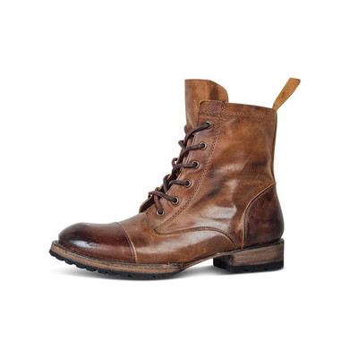 Europske i američke nove PU kratke čizme s okruglom glavom, retro modne čipkaste čizme s debelom petom, velike muške britanske čizme