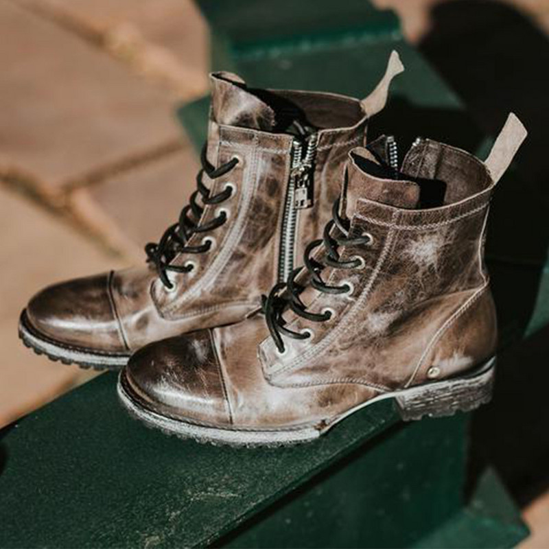 Europske i američke nove PU kratke čizme s okruglom glavom, retro modne čipkaste čizme s debelom petom, velike muške britanske čizme