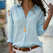 Topuri pentru femei Bluze Toamnă Elegantă cu mâneci lungi Bluză din șifon cu decolteu în V, haine dulci pentru femei, cămăși Blusa