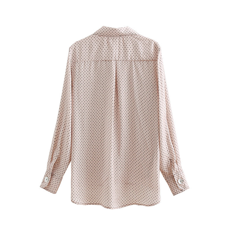 Bella Philosophy Vintage džepovi na točkice Nepravilni gornji dijelovi Ženske košulje Ovratnik na preklop Dugi rukavi Ženske bluze Ležerne bluze