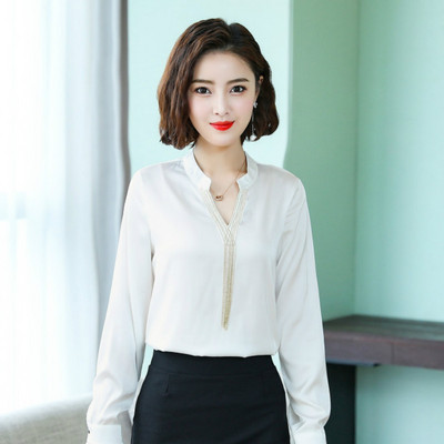 Cămașă de primăvară pentru femei Top Office Doamnă largi Plus Size Bluză cu mânecă lungă pentru femeie subțire guler în V Cămăși de modă casual Haine H9151