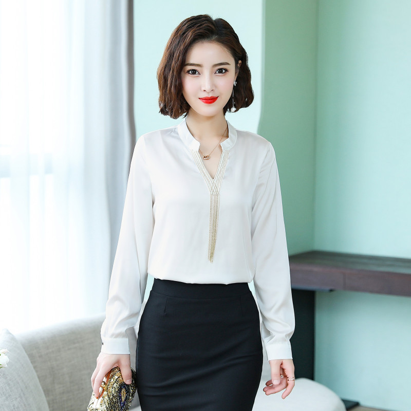 Cămașă de primăvară pentru femei Top Office Doamnă largi Plus Size Bluză cu mânecă lungă pentru femeie subțire guler în V Cămăși de modă casual Haine H9151