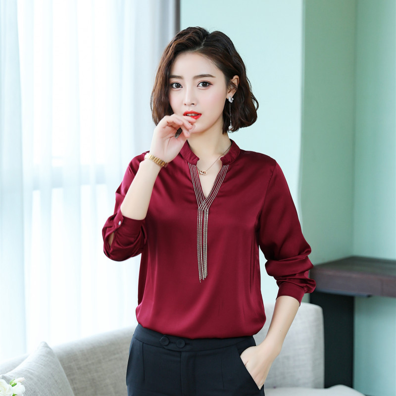 Cămașă de primăvară pentru femei Top Office Doamnă largi Plus Size Bluză cu mânecă lungă pentru femeie subțire guler în V Cămăși de modă casual Haine H9151