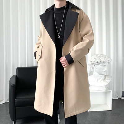 Ανδρικό τζάκετ αντιανεμικό 2023 Long Trench Oversize Loose Streetwear με κουκούλα Vintage Μαύρα παλτό High Street Casual ανδρικά εξωτερικά ενδύματα