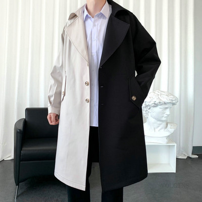 Ανδρικό τζάκετ αντιανεμικό 2023 Long Trench Oversize Loose Streetwear με κουκούλα Vintage Μαύρα παλτό High Street Casual ανδρικά εξωτερικά ενδύματα