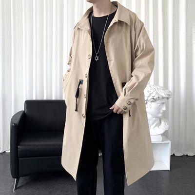 Ανδρικό τζάκετ αντιανεμικό 2023 Long Trench Oversize Loose Streetwear με κουκούλα Vintage Μαύρα παλτό High Street Casual ανδρικά εξωτερικά ενδύματα