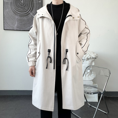 Ανδρικό τζάκετ αντιανεμικό 2023 Long Trench Oversize Loose Streetwear με κουκούλα Vintage Μαύρα παλτό High Street Casual ανδρικά εξωτερικά ενδύματα
