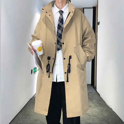 Ανδρικό τζάκετ αντιανεμικό 2023 Long Trench Oversize Loose Streetwear με κουκούλα Vintage Μαύρα παλτό High Street Casual ανδρικά εξωτερικά ενδύματα