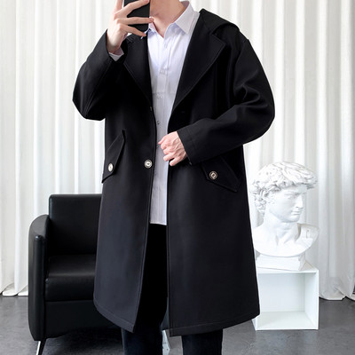 Ανδρικό τζάκετ αντιανεμικό 2023 Long Trench Oversize Loose Streetwear με κουκούλα Vintage Μαύρα παλτό High Street Casual ανδρικά εξωτερικά ενδύματα