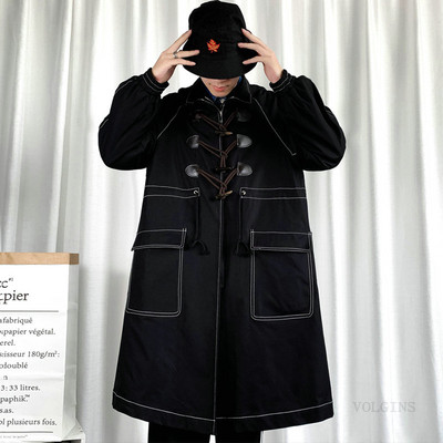 Ανδρικό τζάκετ αντιανεμικό 2023 Long Trench Oversize Loose Streetwear με κουκούλα Vintage Μαύρα παλτό High Street Casual ανδρικά εξωτερικά ενδύματα