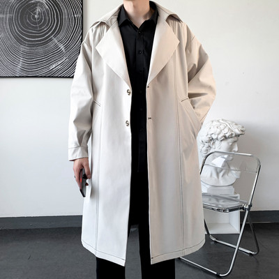 Ανδρικό τζάκετ αντιανεμικό 2023 Long Trench Oversize Loose Streetwear με κουκούλα Vintage Μαύρα παλτό High Street Casual ανδρικά εξωτερικά ενδύματα