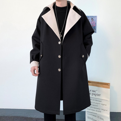 Ανδρικό τζάκετ αντιανεμικό 2023 Long Trench Oversize Loose Streetwear με κουκούλα Vintage Μαύρα παλτό High Street Casual ανδρικά εξωτερικά ενδύματα