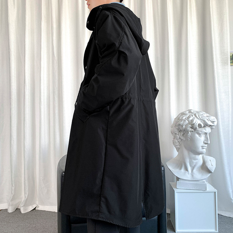 Ανδρικό τζάκετ αντιανεμικό 2023 Long Trench Oversize Loose Streetwear με κουκούλα Vintage Μαύρα παλτό High Street Casual ανδρικά εξωτερικά ενδύματα