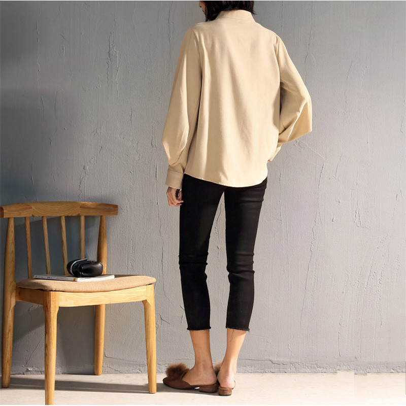 Vintažiniai marškiniai su rankovėmis Moteriški madingi permatomi rausvo chaki spalvos viršutiniai temperamento moteriški retro stiliaus apykaklės, moteriškos palaidinės