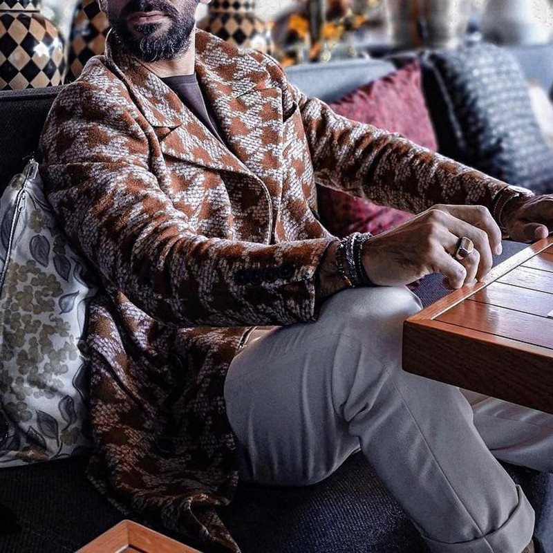 Streetwear Vintage γραφικά κουμπιά σακάκια μπλέιζερ Μόδα ανδρικά μάλλινα παλτό με γιακά με χοντρή εγκοπή 2023 Μακρυμάνικα midi πανωφόρια