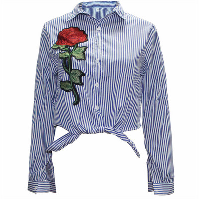 Tilapia vara noua bluza de dama in dungi stil plaja camasa scurta sexy, cu guler intors camasa fete