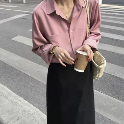 Κλασική μπλούζα σιφόν Γυναικεία φαρδιά μακρυμάνικα πουκάμισα casual γυναικεία μπλουζάκια απλού στυλ Ρούχα Μπλούζα με τσέπη 209