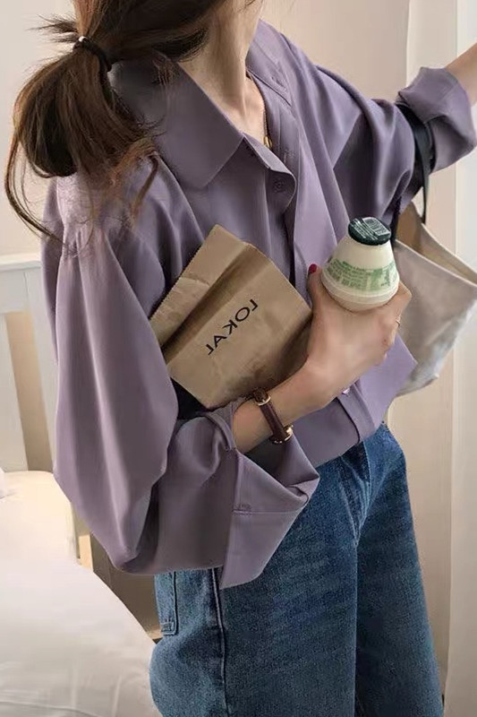 Κλασική μπλούζα σιφόν Γυναικεία φαρδιά μακρυμάνικα πουκάμισα casual γυναικεία μπλουζάκια απλού στυλ Ρούχα Μπλούζα με τσέπη 209