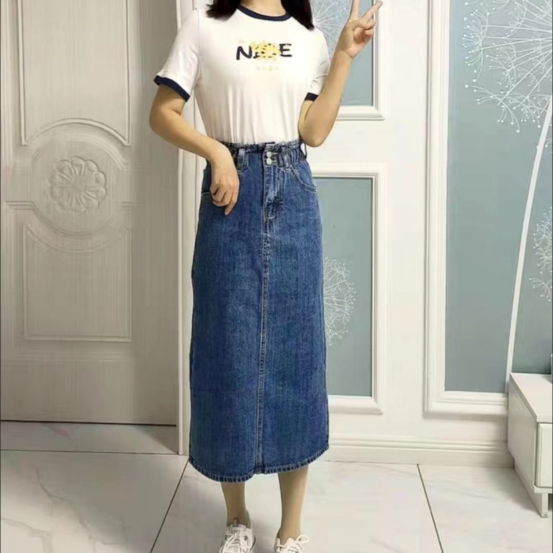 Plus Size 4xl 5xl Τσέπες με συμπαγή κουμπιά Τζιν φούστα Καλοκαιρινή casual Vintage λεπτές κομψές φούστες Ανοιξιάτικη Κορεάτικη Μόδα Long Faldas