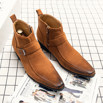 Нови велурени ботуши Chelsea Мъжки висококачествени зимни обувки с катарама за мъже Топли обувки с равни обувки Botas Mujer