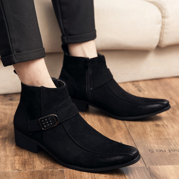 Нови велурени ботуши Chelsea Мъжки висококачествени зимни обувки с катарама за мъже Топли обувки с равни обувки Botas Mujer